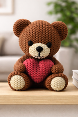 Figurine d'ourson brun avec cœur rouge, environ 8 cm de haut