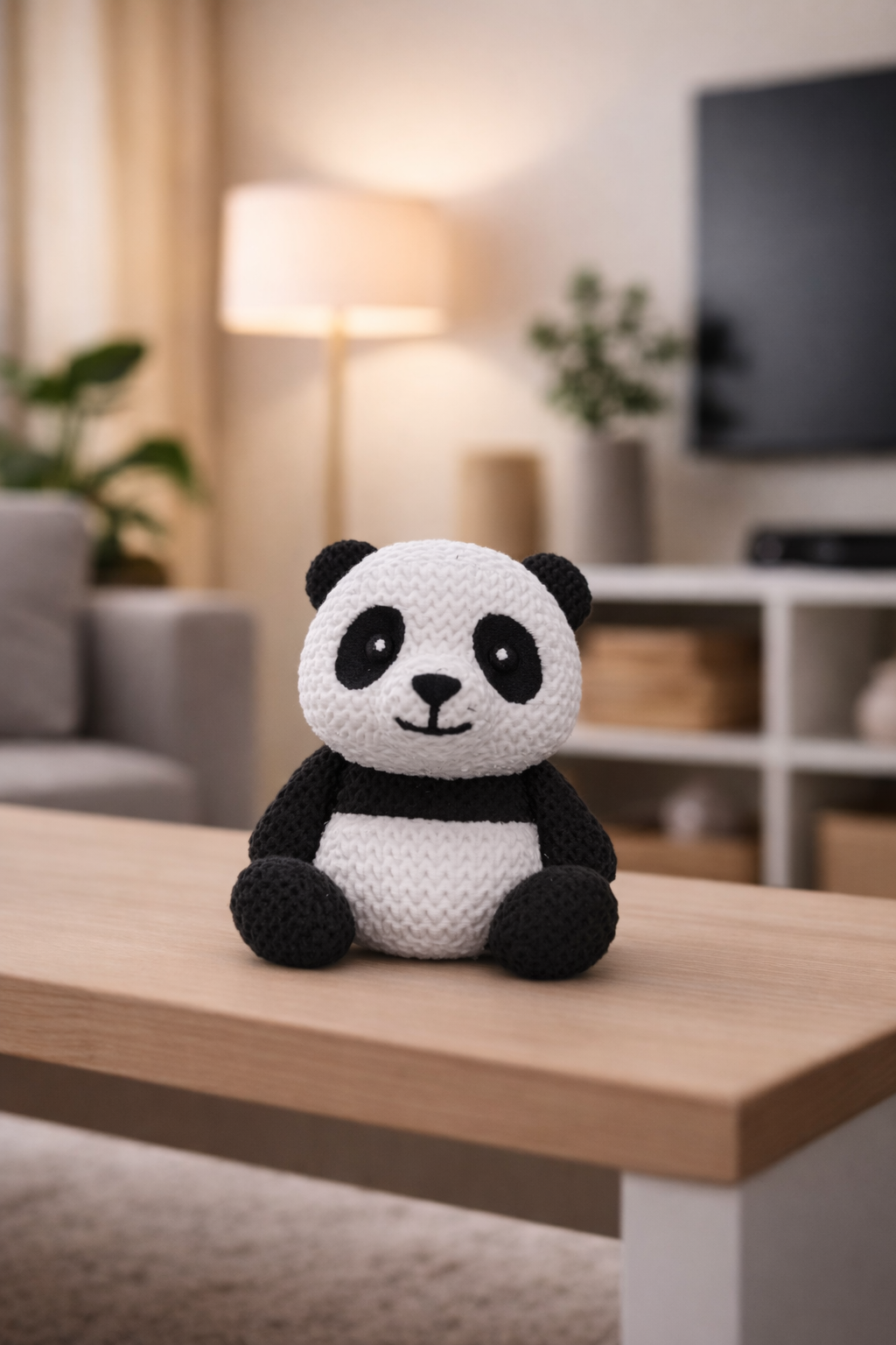 Gros plan de la texture tricotée aérée du panda