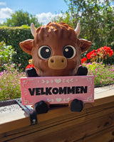 Panneau de bienvenue vache Highland en rose – version standard avec cœur