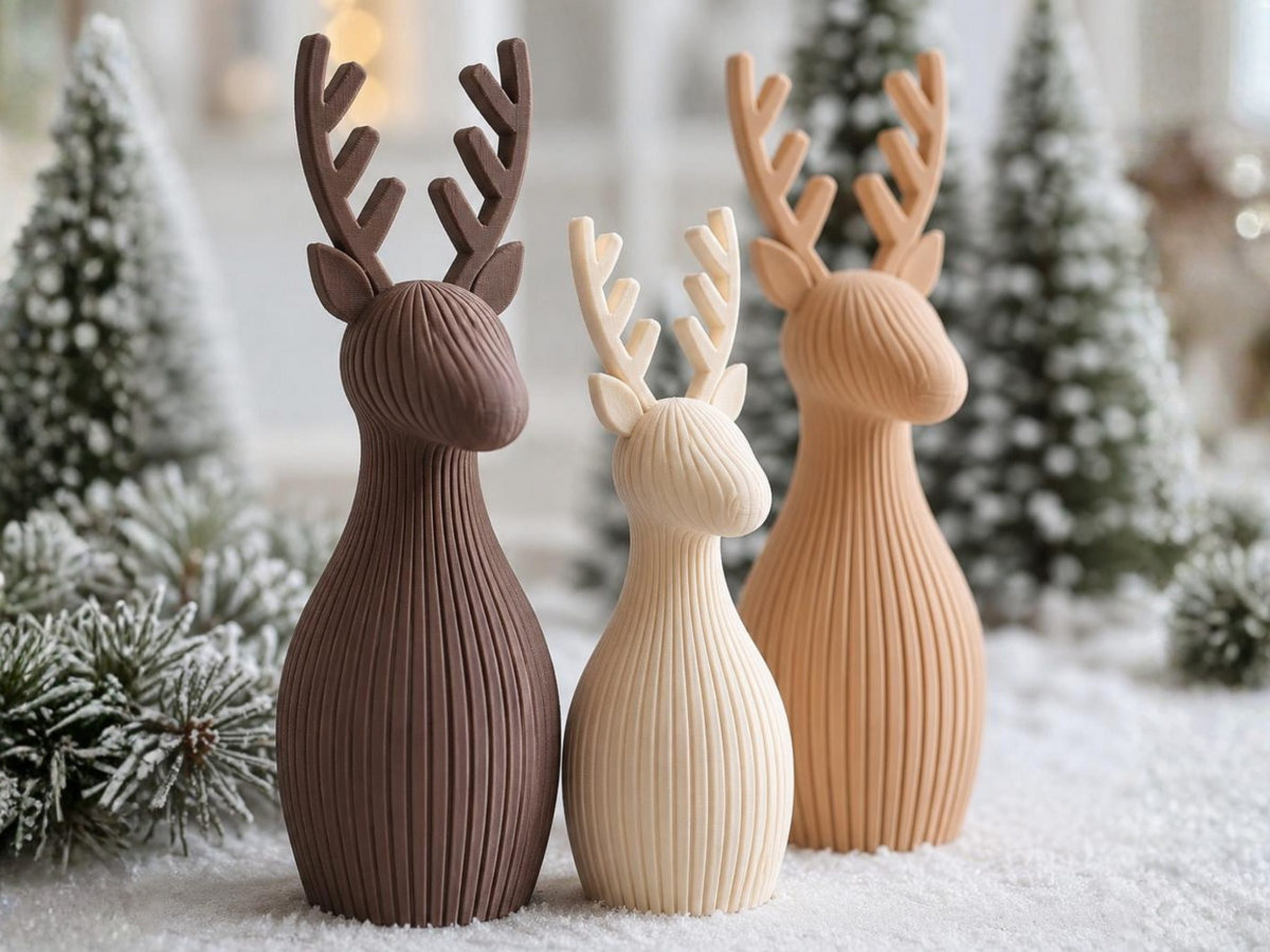 Figurines de rennes de Noël – lot japandi de 3 rennes de 15, 12 et 9 cm