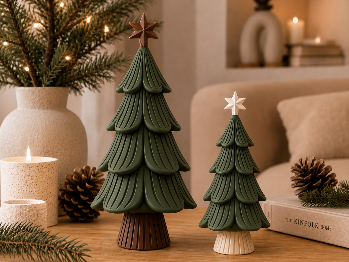 Sapin de Noël japandi – figurine sculpturale de sapin au style nordique, 15 cm