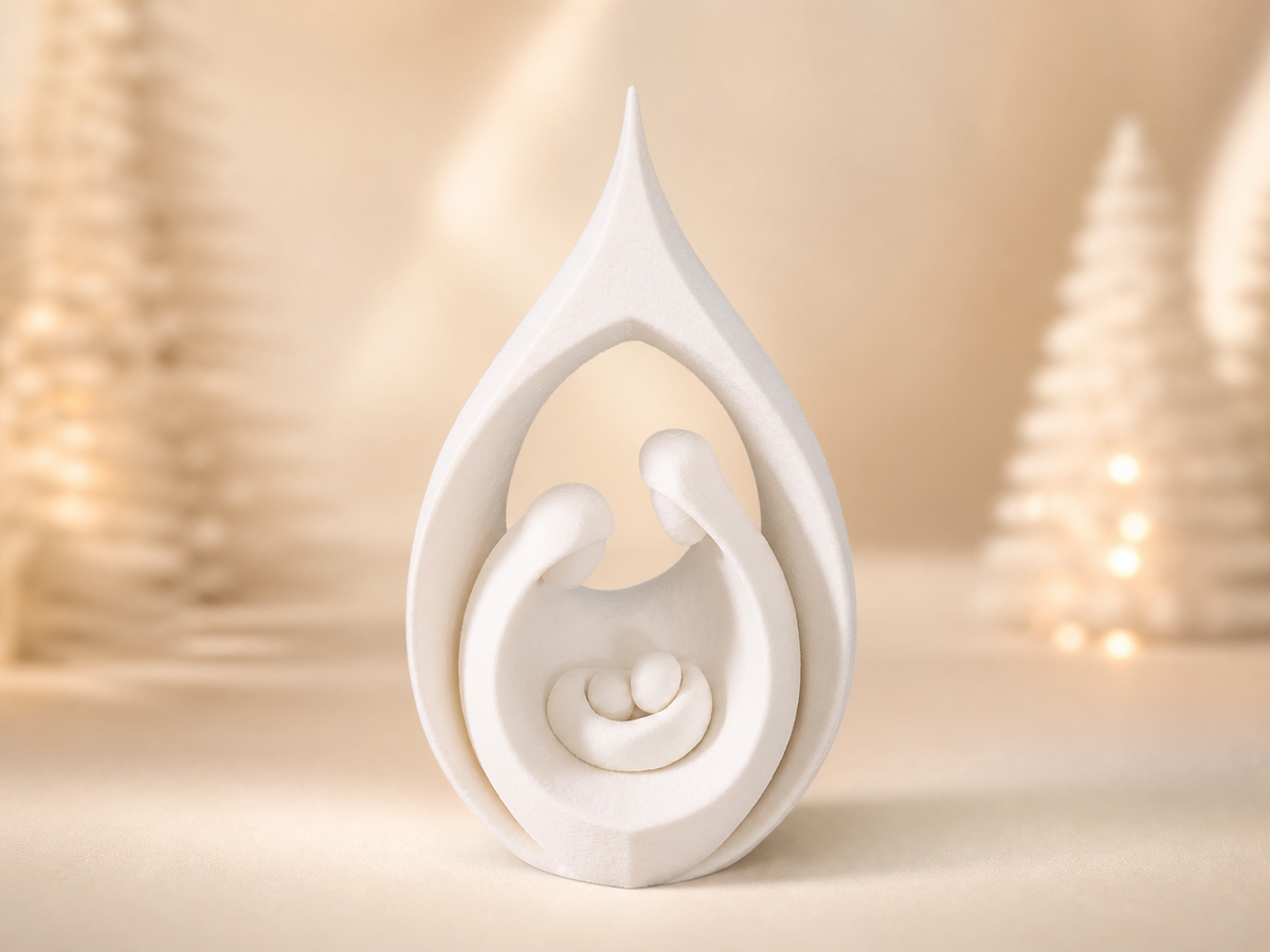 Crèche de Noël nordique minimaliste avec la Sainte Famille