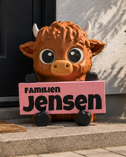 Panneau « Velkommen » avec vache Highland – panneau personnalisé pour la porte