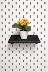 Étagère blanche modulaire pour panneau perforé IKEA Skådis avec plantes et déco
