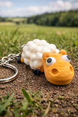 Joli porte-clés mouton imprimé en 3D au corps blanc duveteux et à la tête orange