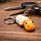 Porte-clés mouton sur un anneau métallique solide avec chaînette