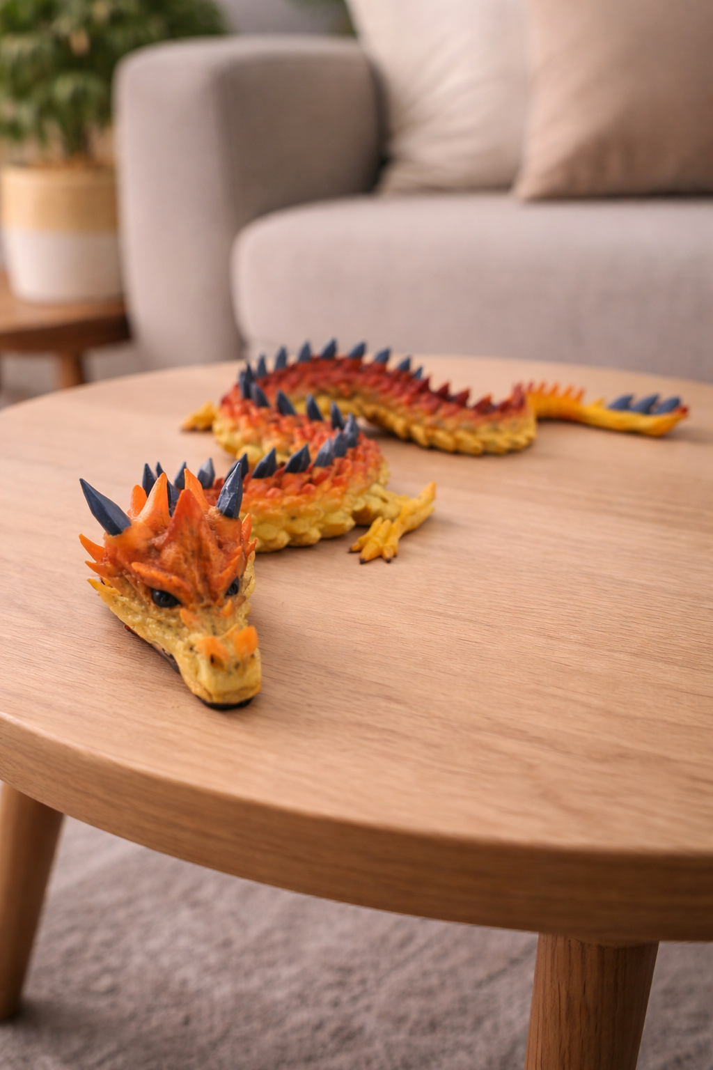 Dragon articulé 45 cm – jaune, orange et noir
