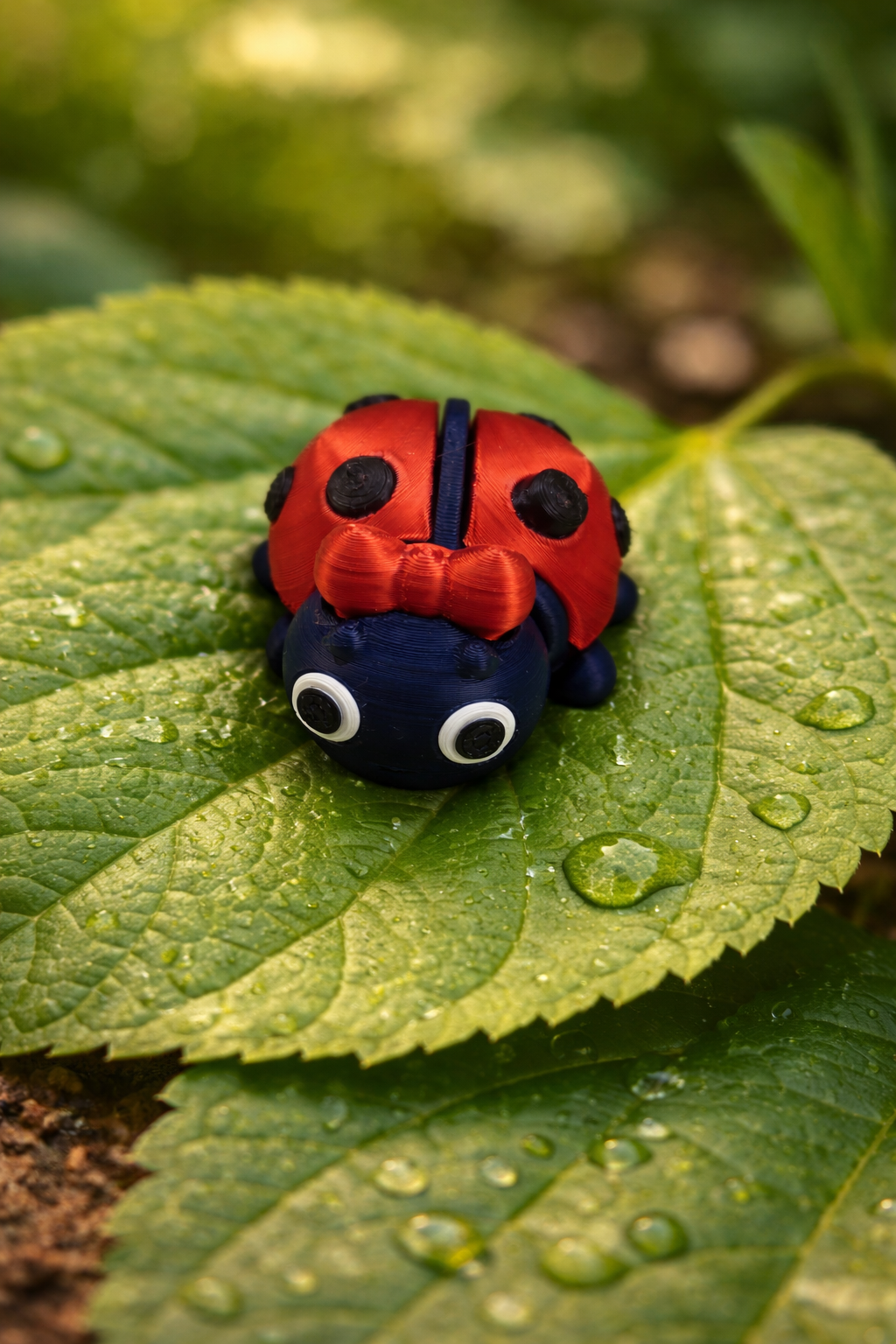 Coccinelle articulée rouge à points noirs et pattes mobiles, 4,5 cm