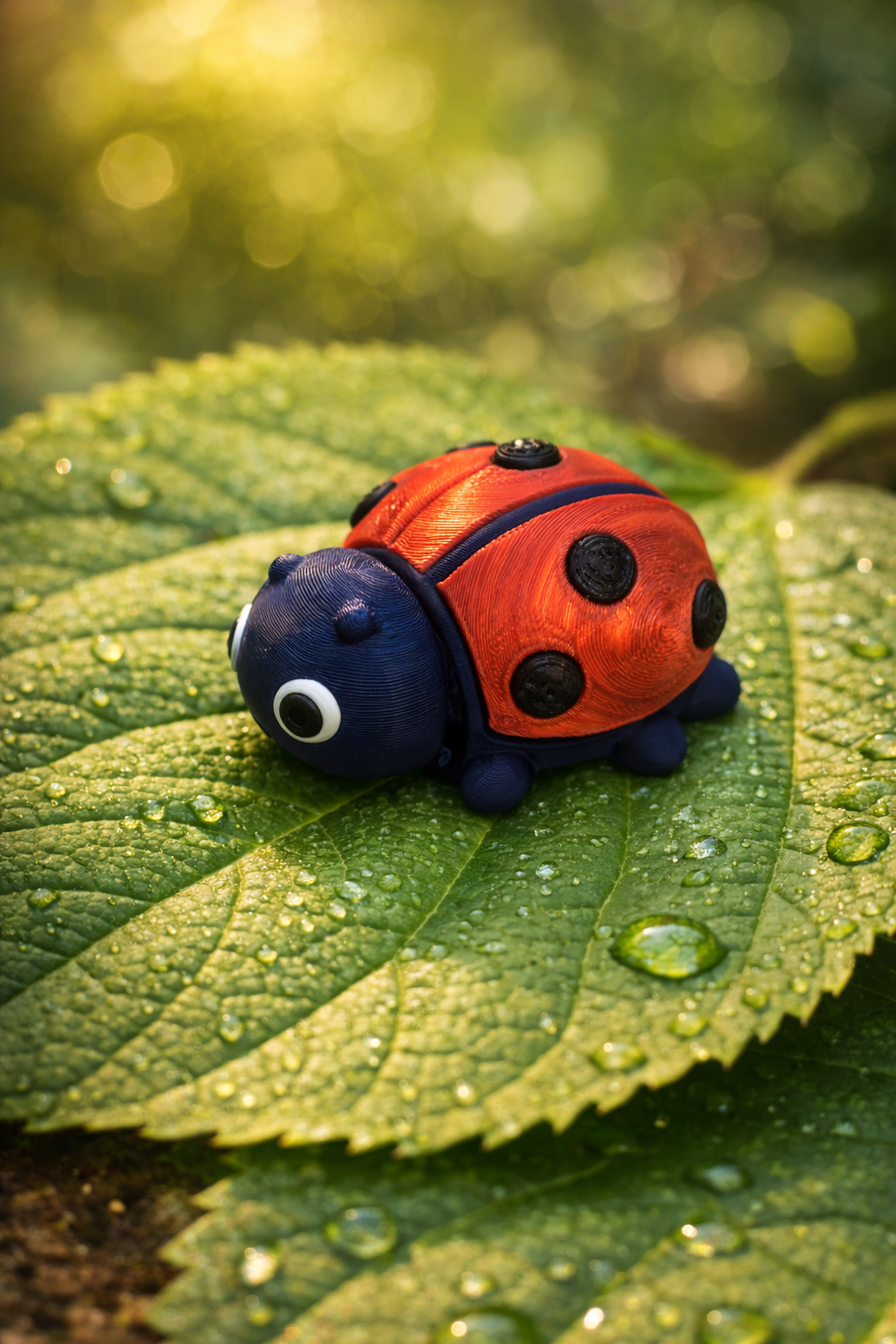Gros plan des segments articulés et des yeux mignons de la coccinelle