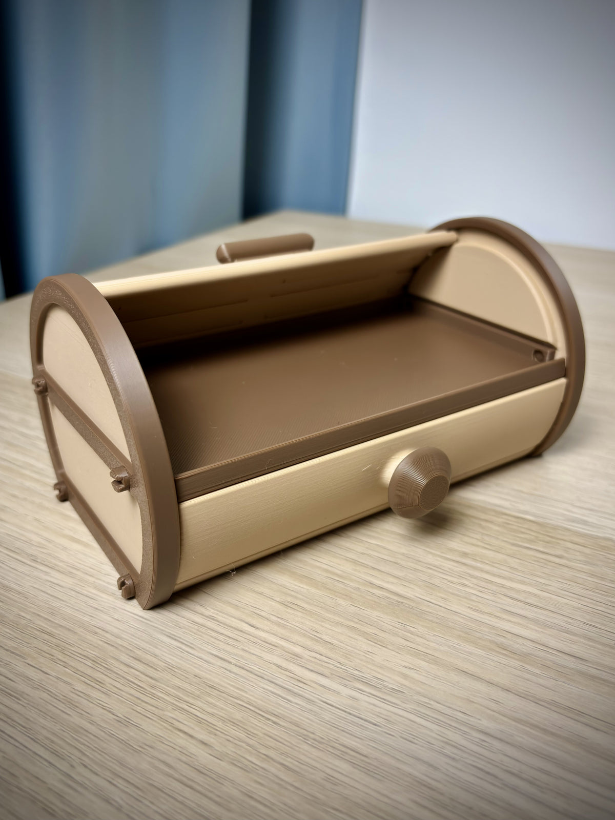 Boîte de rangement cylindrique à rideau et tiroir coulissant
