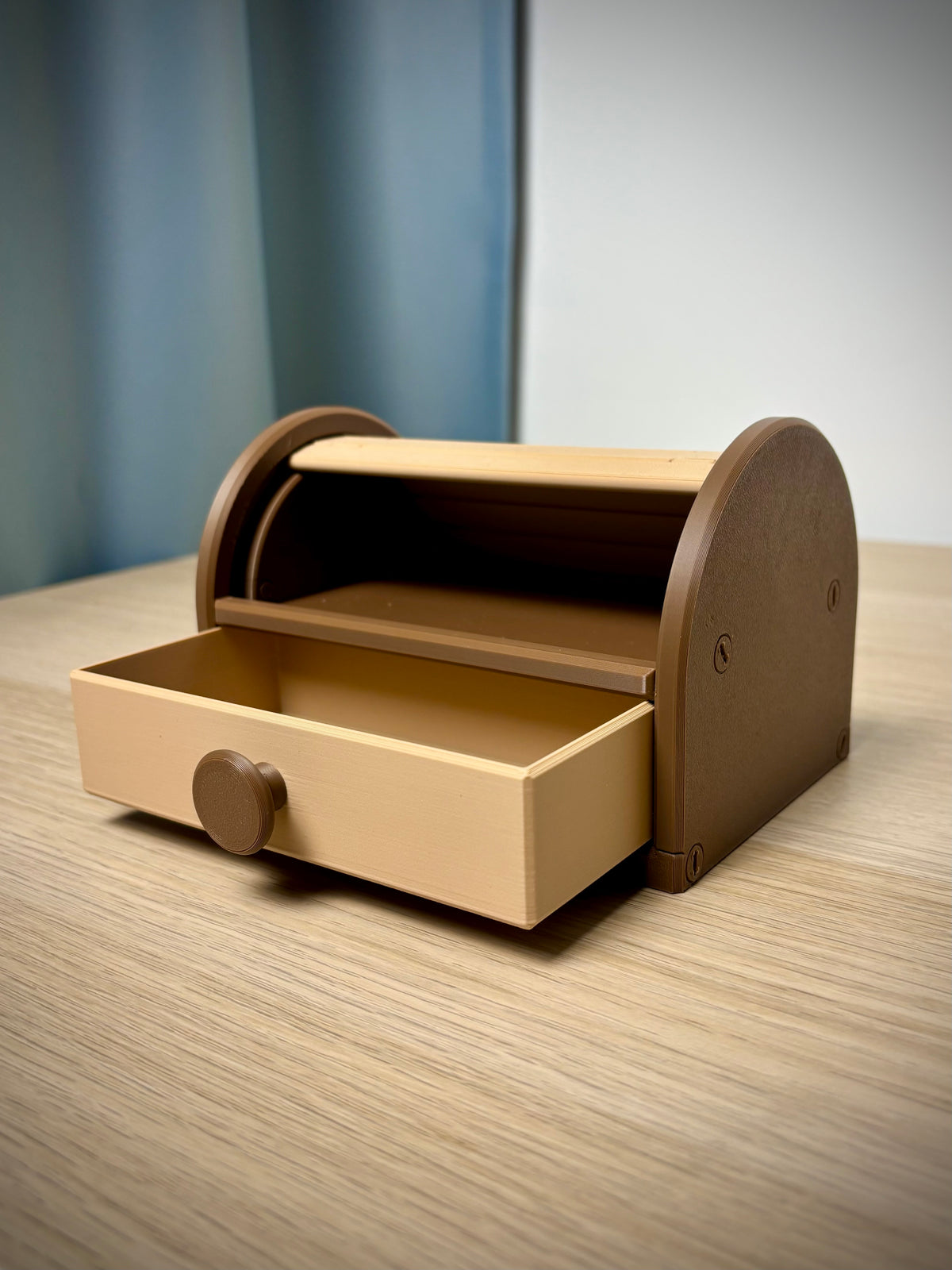 Boîte de rangement Tambour à rideau coulissant – rangement vintage pour le bureau