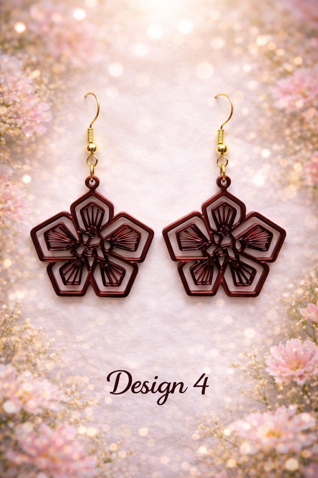 Boucle d'oreille en goutte avec texture flamme et surface bois mate