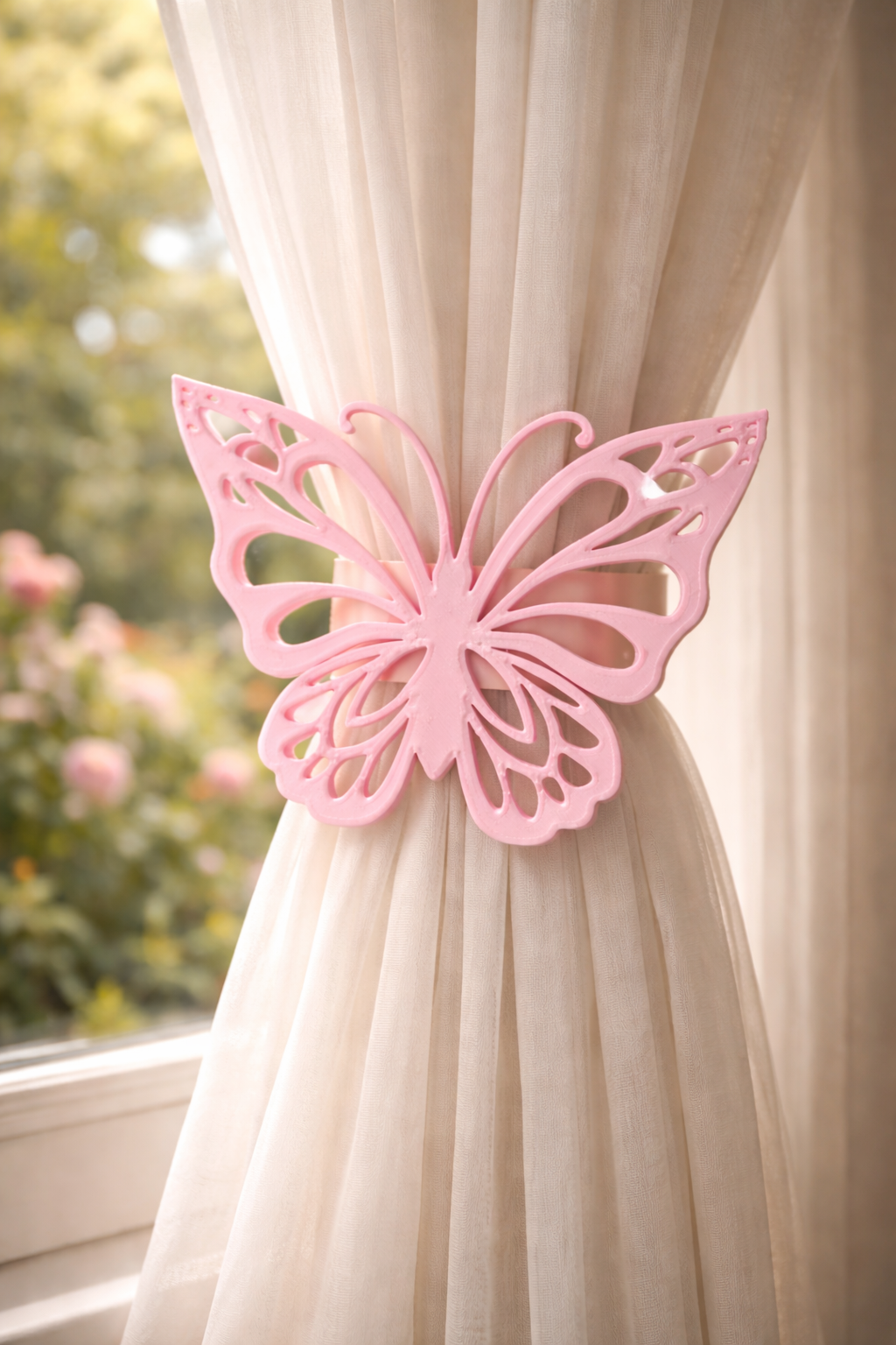 Embrasse de rideau papillon rose au design ajouré pour salon et chambre
