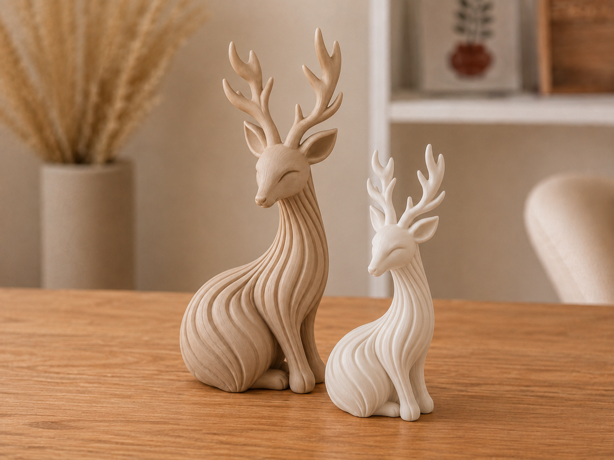 Figurine de cerfs – couple de cerfs style japandi, 15 et 12 cm