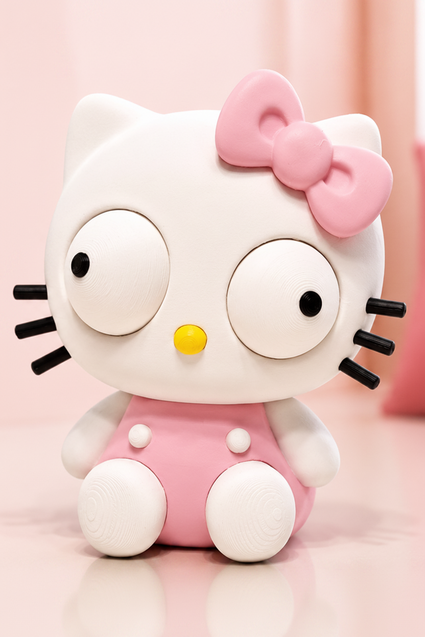 Figurine de chat aux yeux mobiles avec nœud, gros plan sur fond blanc