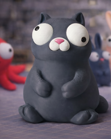 Gros plan d'une figurine de chat blanc dodu aux grands yeux mobiles