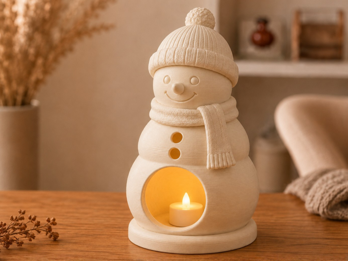 Bonhomme de neige pour bougie chauffe-plat avec bonnet et écharpe – 12 cm