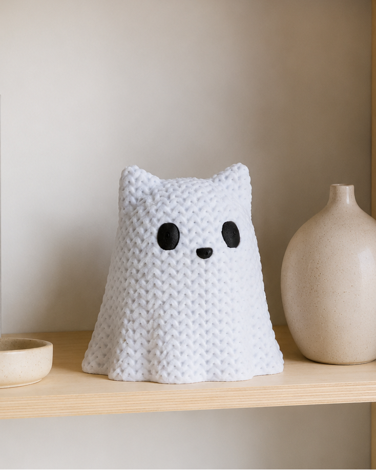 Figurine chat fantôme – décoration d'Halloween pour l'étagère