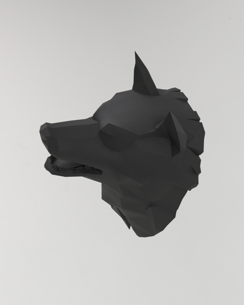 Buste de loup en cache pour crochet mural avec découpes pour câble
