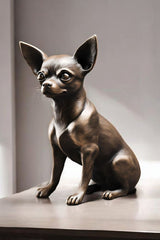Gros plan d'une sculpture de chihuahua minimaliste au profil épuré et à la posture attentive