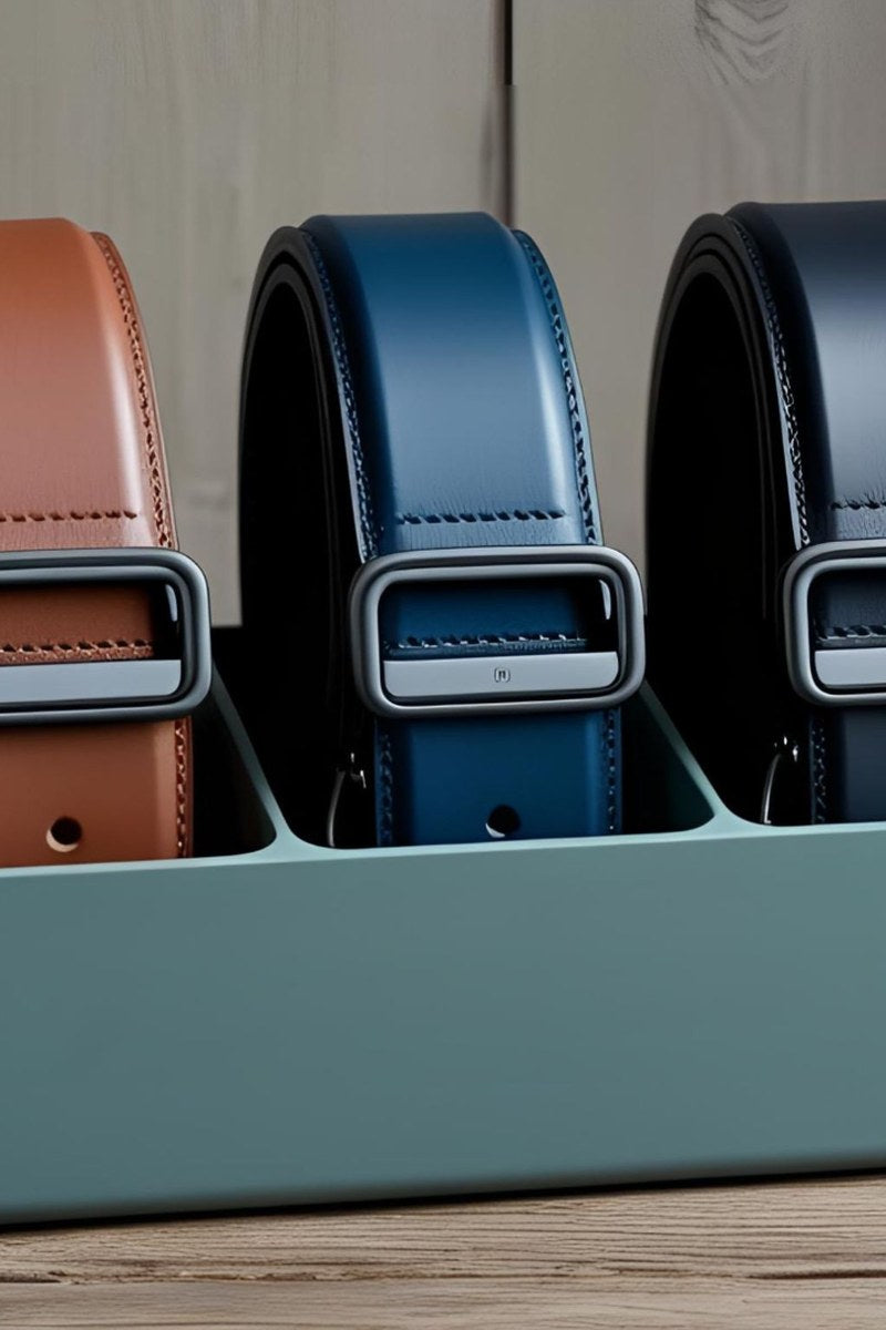 Porte-ceintures minimaliste avec des ceintures en cuir aux couleurs neutres