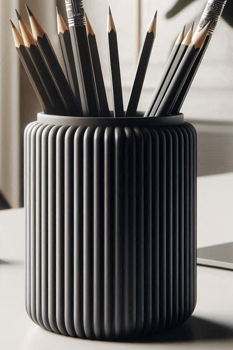 Gros plan d'un pot à crayons cannelé à texture verticale