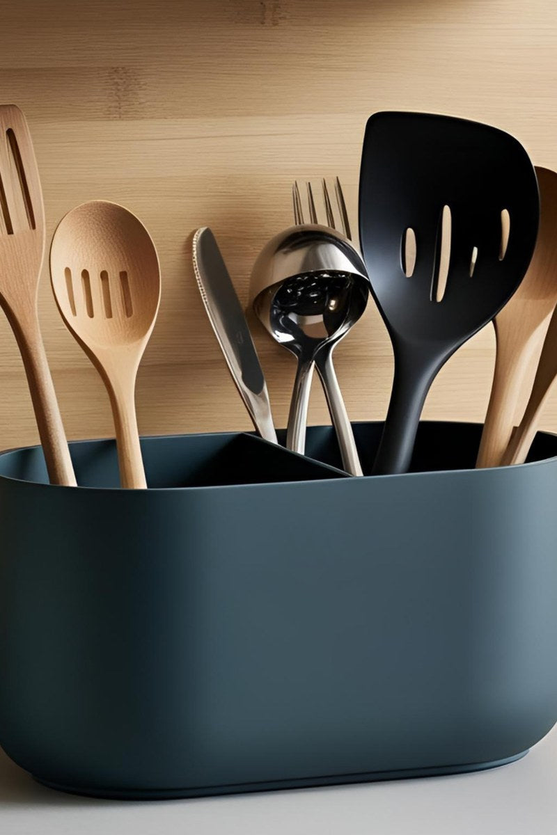 Pot à ustensiles de cuisine minimaliste à deux compartiments, au design scandinave épuré