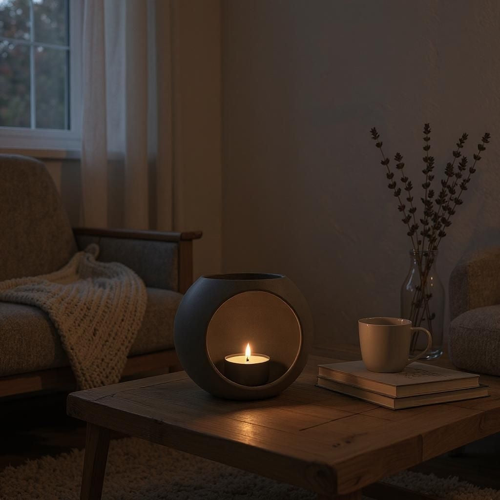 Photophore LED moderne sur une étagère avec une lumière chaude à l'intérieur