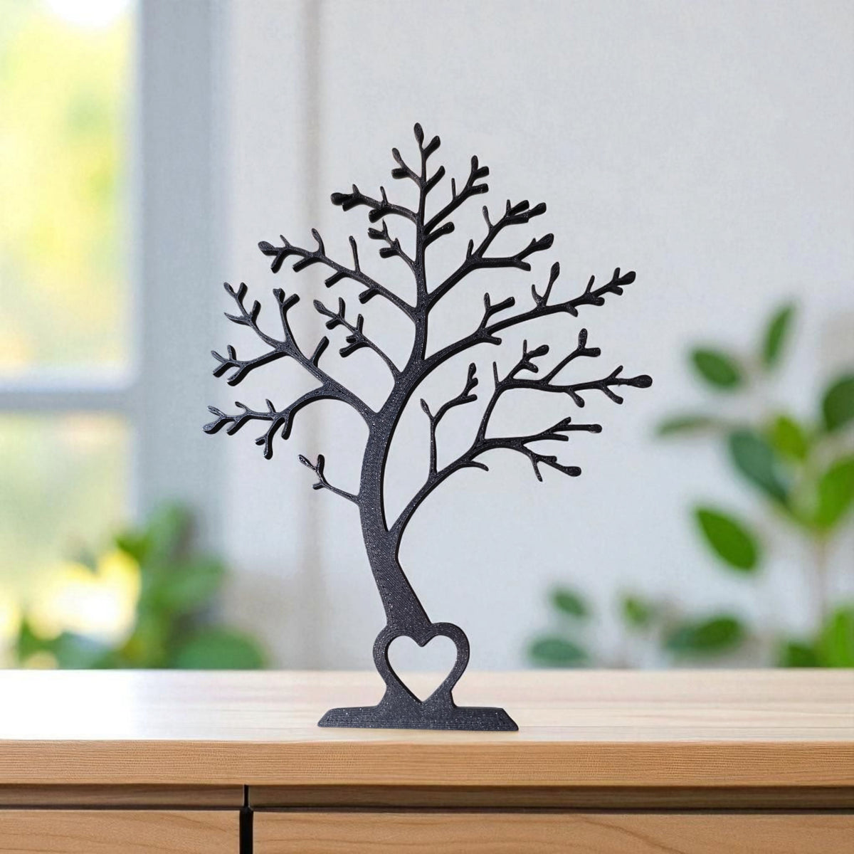 Détail latéral de l'arbre décoratif minimaliste au profil élégamment incurvé
