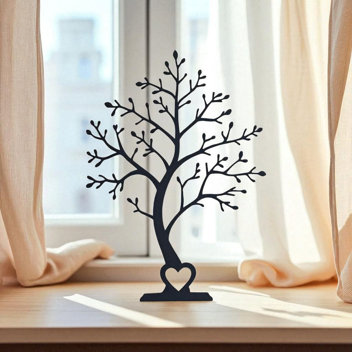 Arbre décoratif minimaliste en silhouette, vu de face, aux lignes de branches épurées