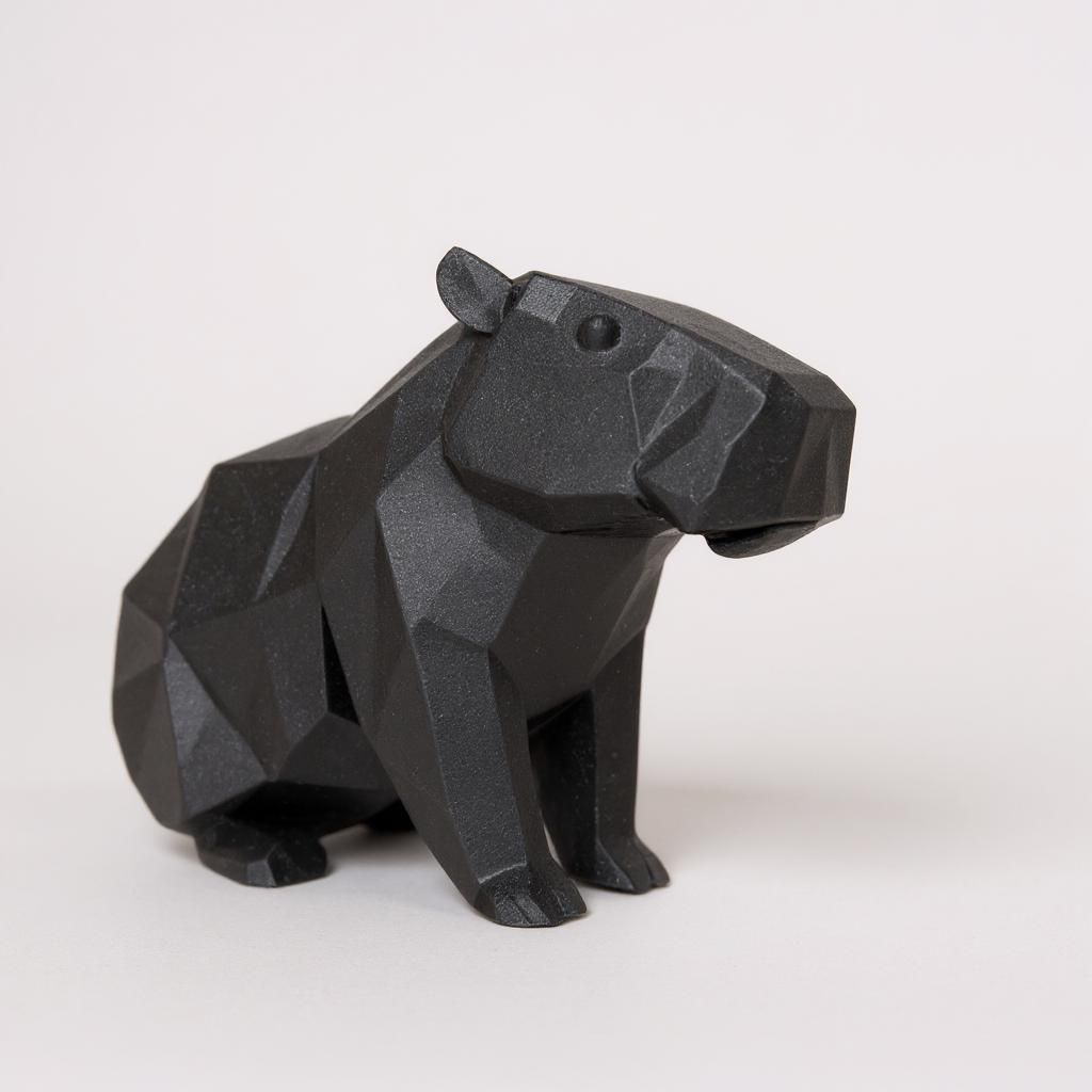 Gros plan de la surface du capybara low poly aux facettes qui captent la lumière