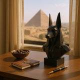 Gros plan d'un buste d'Anubis low poly aux surfaces géométriques facettées