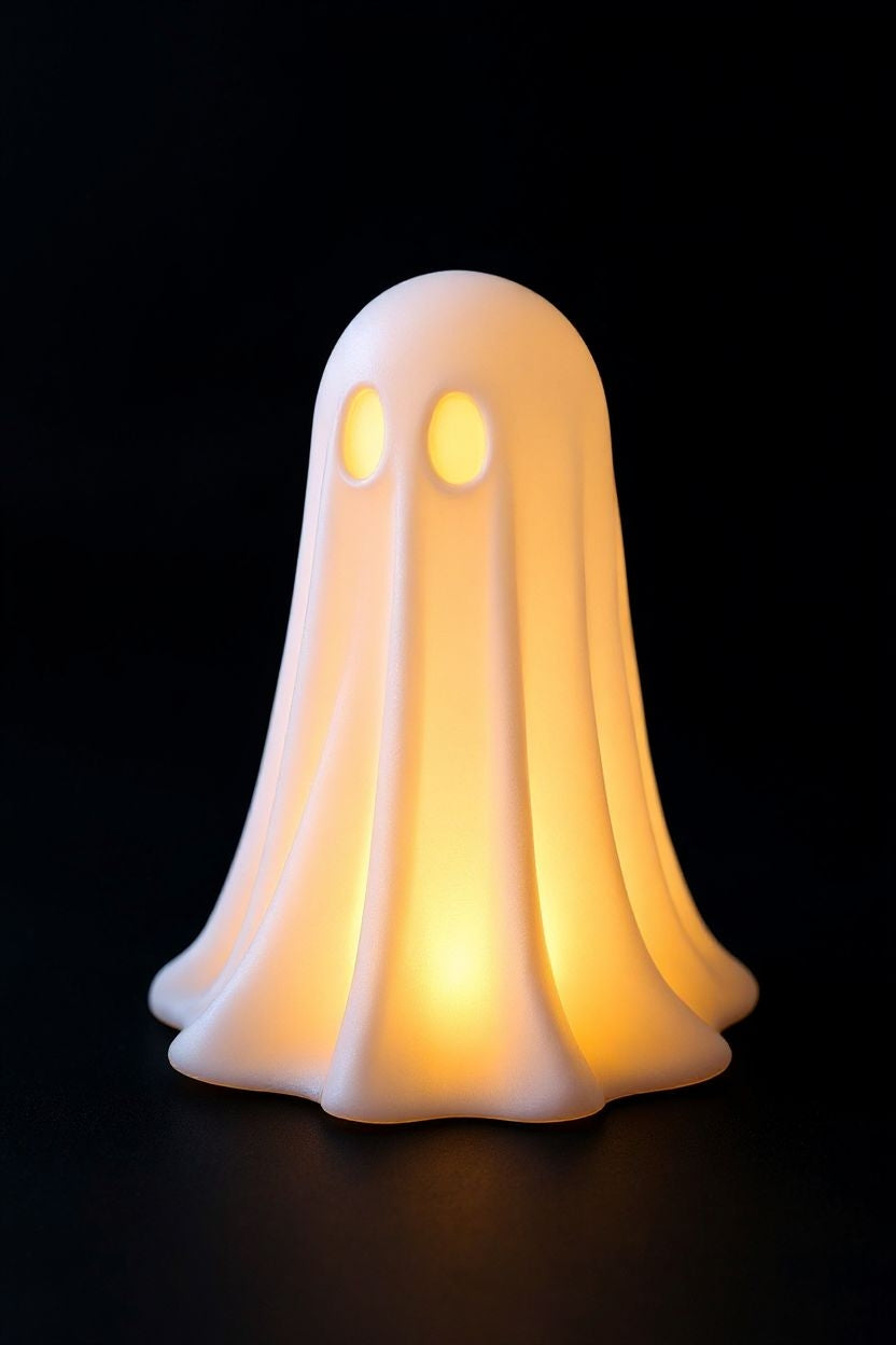 Décoration fantôme d'Halloween blanche avec bougie LED à la lueur douce