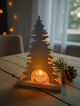 Décoration de Noël avec cerf et sapin, vue de dos avec emplacement pour bougie chauffe-plat