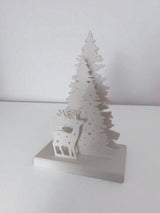 Décoration de Noël avec cerf et sapin, vue de dos avec emplacement pour bougie chauffe-plat