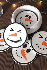 Six sous-verres bonshommes de neige aux visages différents dans leur support assorti