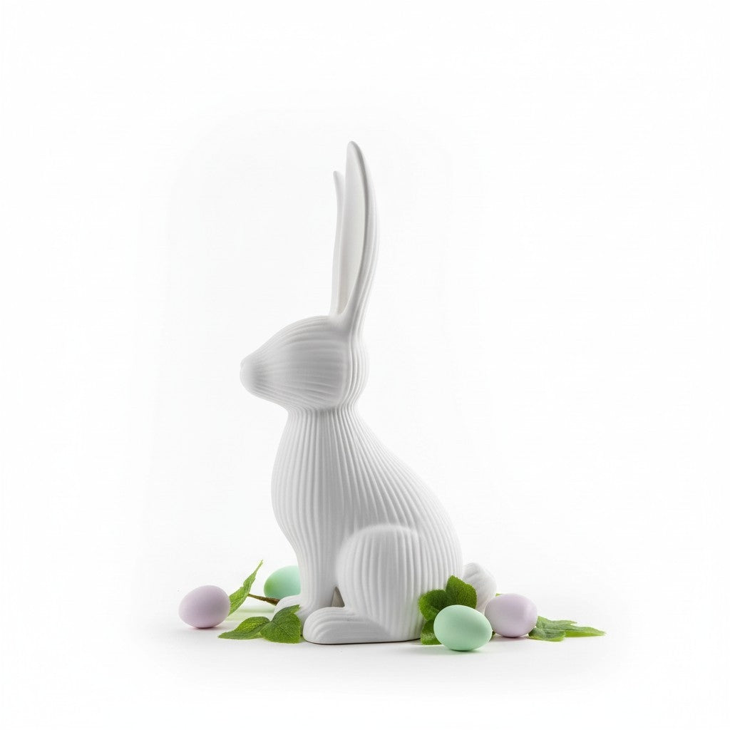 Gros plan d'un lapin de Pâques cannelé moderne à lignes verticales