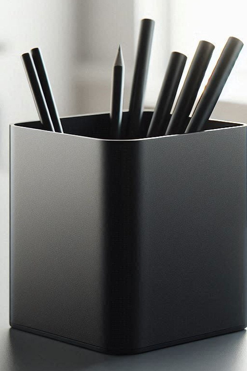 Pot à crayons minimaliste à la forme cylindrique épurée, gros plan