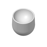 Coquetier blanc moderne, gros plan en biais sur la forme effilée et épurée