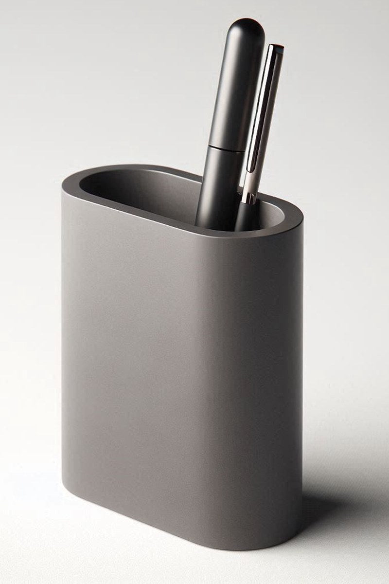 Gros plan d'un pot à crayons minimaliste à rainures verticales