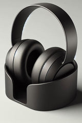 Support de casque blanc minimaliste, gros plan sur le support et le pied
