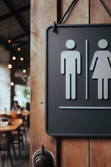 Plaque de porte WC minimaliste aux lettres simples, gros plan