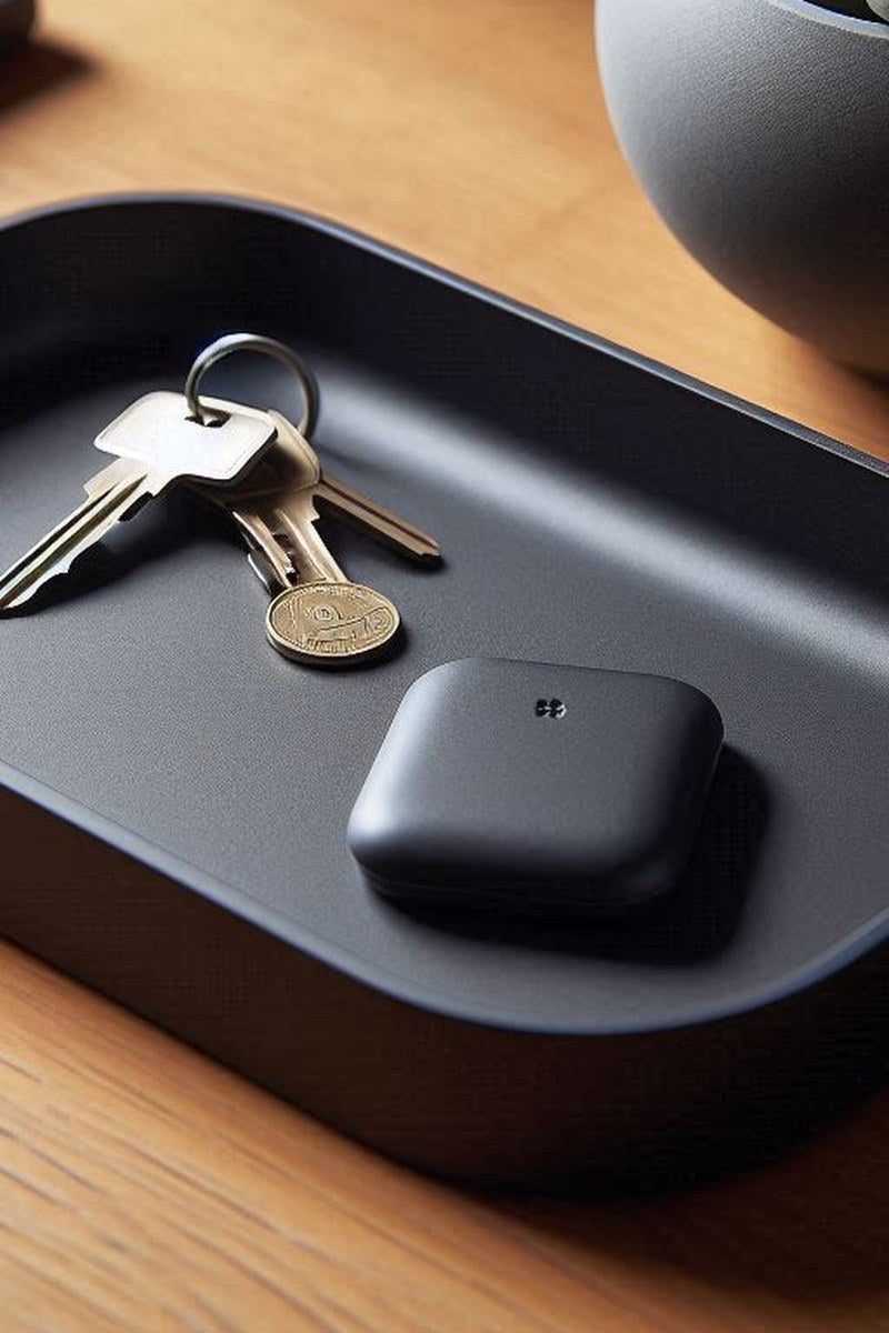 Plateau à clés rectangulaire minimaliste aux bords incurvés et aux coins arrondis, vue de dessus