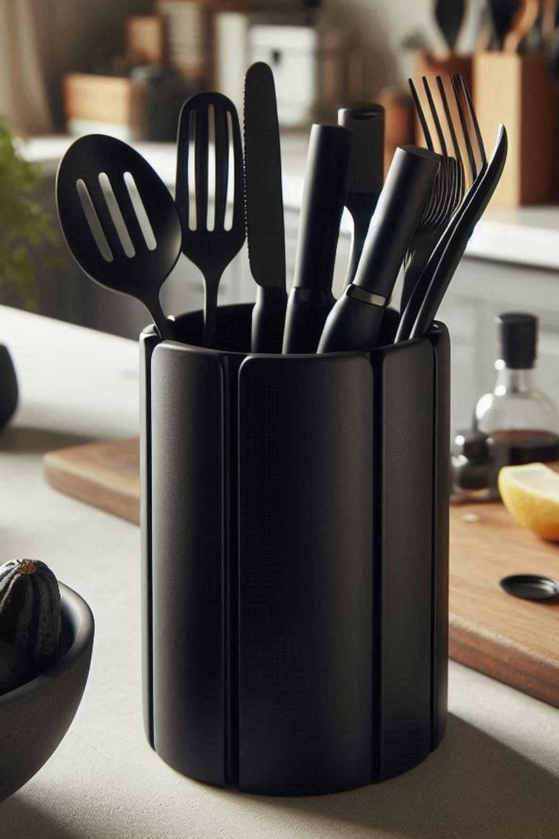 Gros plan d'un porte-ustensiles de cuisine minimaliste à 8 compartiments séparés