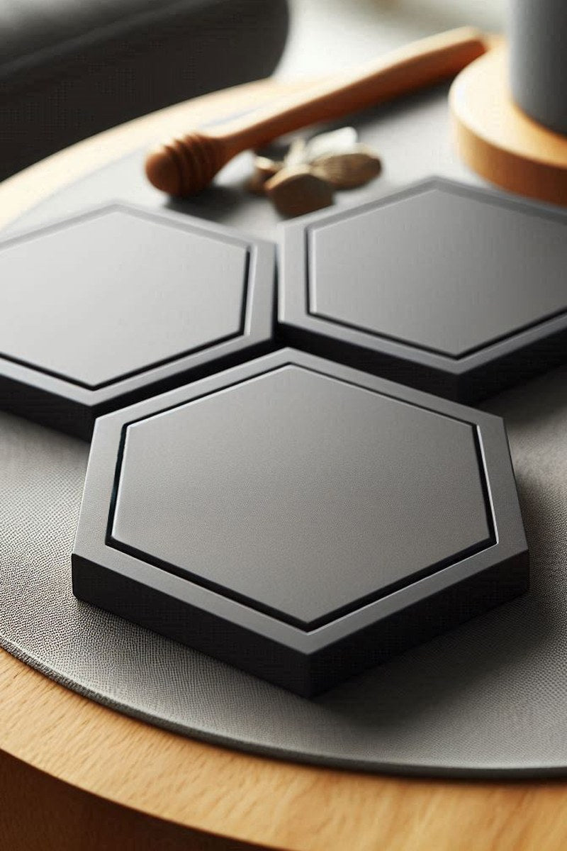 Sous-verre hexagonal vu de dessus, forme géométrique et surface plane