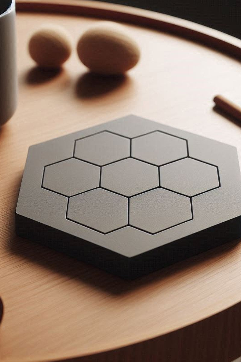 Quatre sous-verres hexagonaux minimalistes regroupés