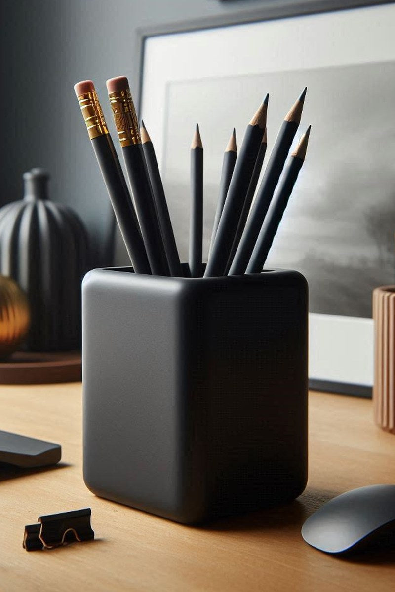 Gros plan d'un pot à crayons minimaliste arrondi aux bords doux