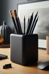 Gros plan d'un pot à crayons minimaliste arrondi aux bords doux