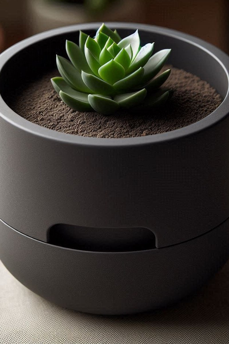 Pot auto-arrosant minimaliste pour plantes grasses à la forme géométrique, gros plan