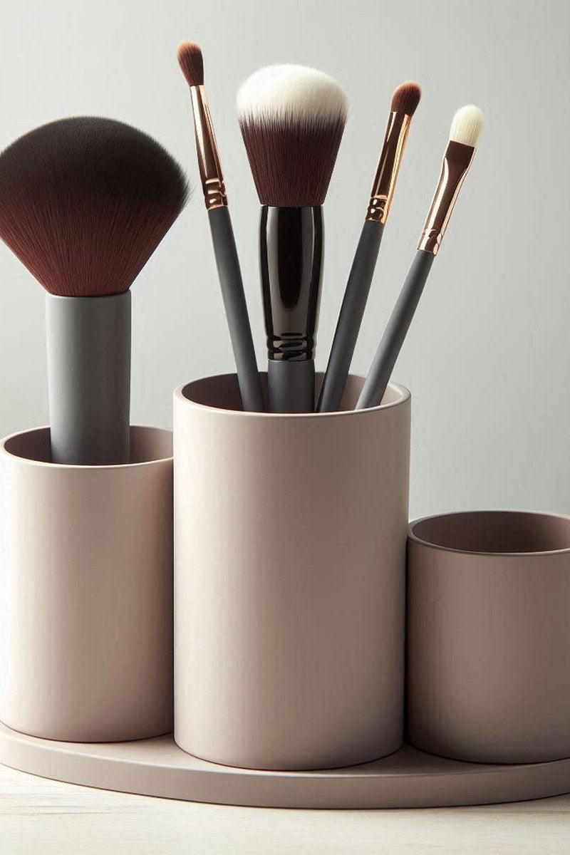 Porte-pinceaux de maquillage Saskia avec pinceaux rangés par compartiment